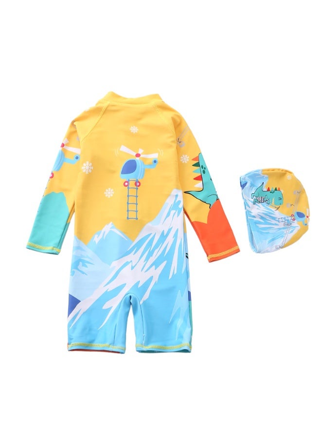 SISGL Children's Swimsuit For Boys Dinosaur Design Short Sleeve With Cap One Piece Surfing Suit Baby Swimming Pool Boy Swimsuit - Image 2